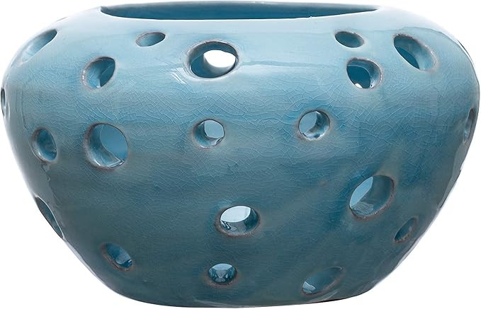 Creative Co-Op Terra-Cotta Holes, Aqua Candle Holder | Amazon (US)