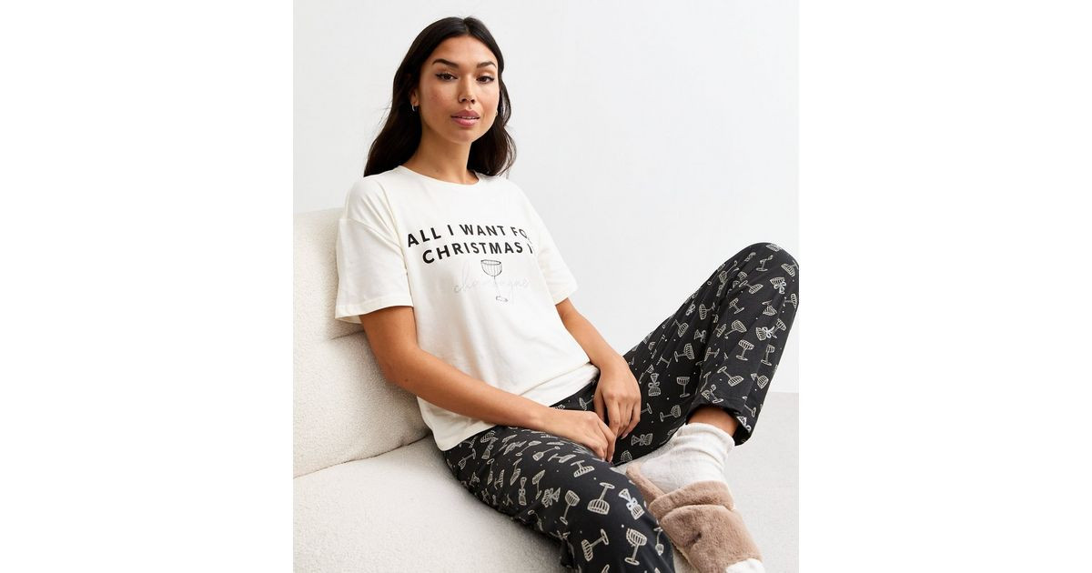 White Christmas Champagne Print Pyjama Set | New Look | New Look (UK)