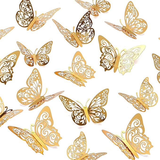 Crosize 72 Pcs Gold Butterfly Decorations, 3 Sizes 4 Styles, 3D Butterfly Wall Decor, Butterfly P... | Amazon (US)