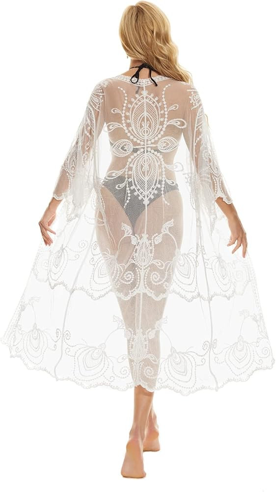 marysgift Beach Coverups for Women Crochet Cardigan Lace Kimono US 14-18 | Amazon (US)