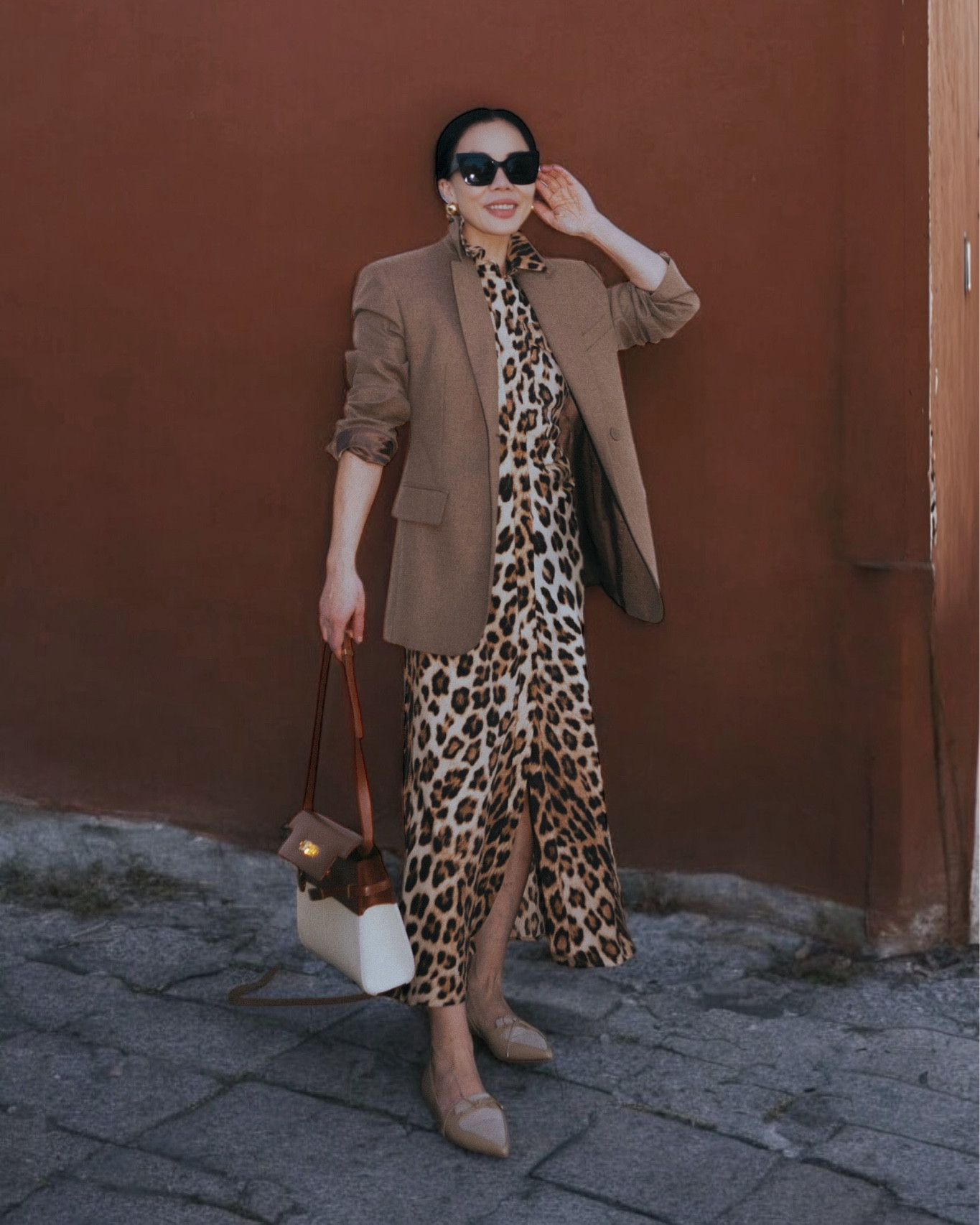 A casual business meeting outfit in animal print shirtdress and brown blazer. Like the blazer also comes with a belt! 🤎

Bag is from Saint Laurent. I linked a few budget friendly options. 

#LTKOver40 #LTKWorkwear