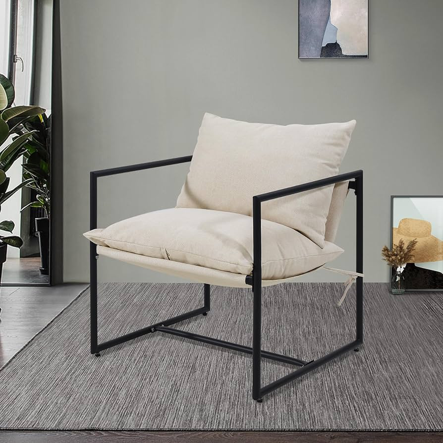 Kromax Sling Accent Chair, Cozy Living Room Chairs, Square Metal Frame, Upholstered Soft Cushion,... | Amazon (US)