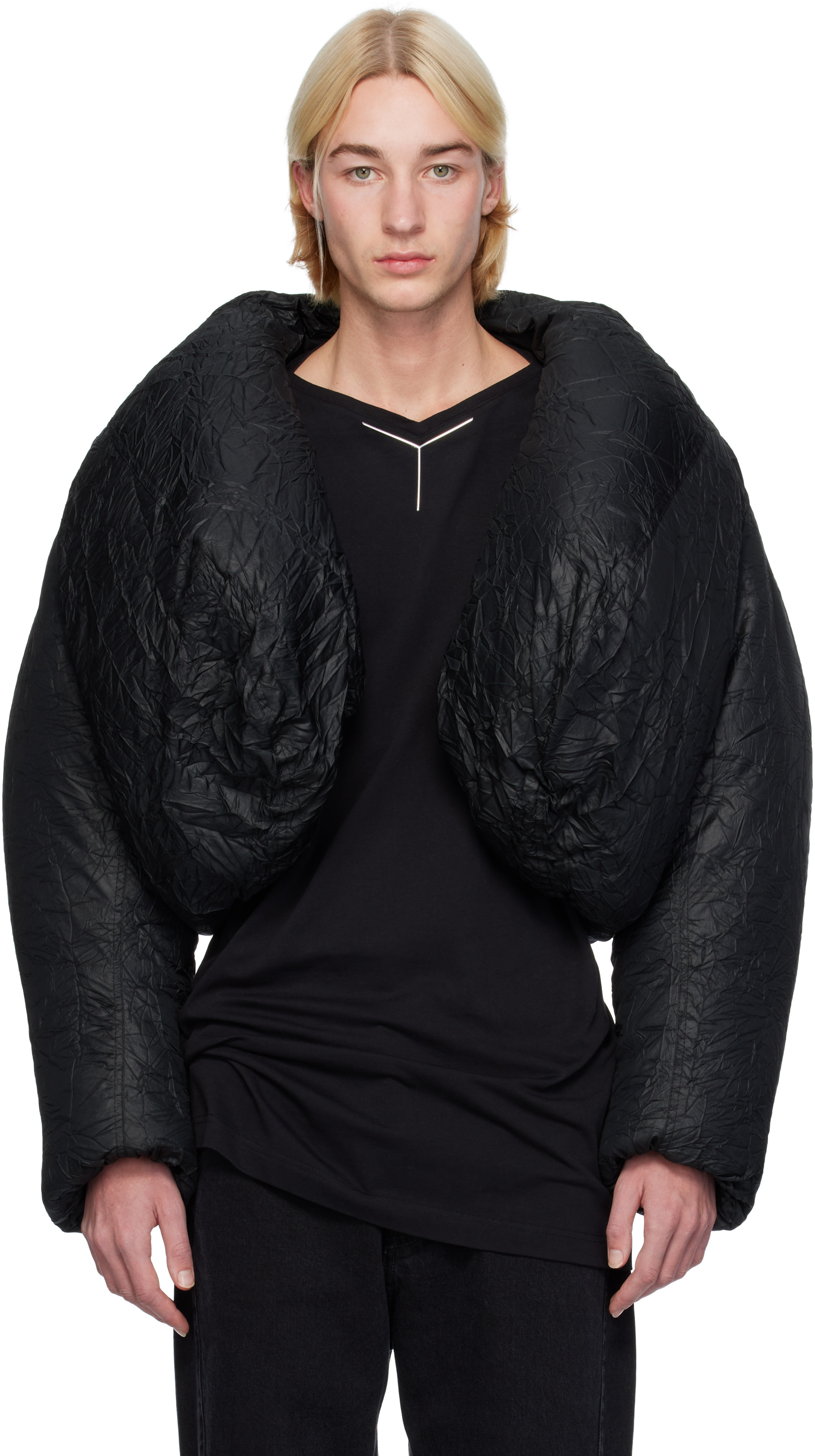 Y/Project Black Cropped Puffer Jacket | SSENSE