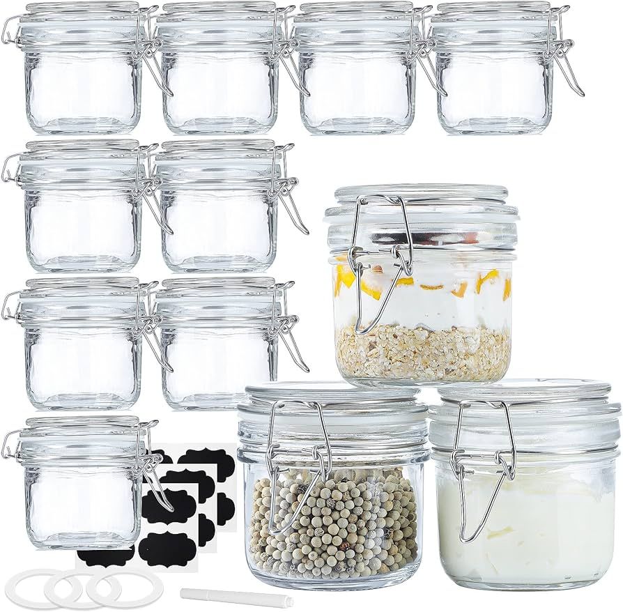 Folinstall 7 oz Glass Jars with Airtight Lids 12 Pcs, Small Mason Jars with Hinged Lids for Kitch... | Amazon (US)