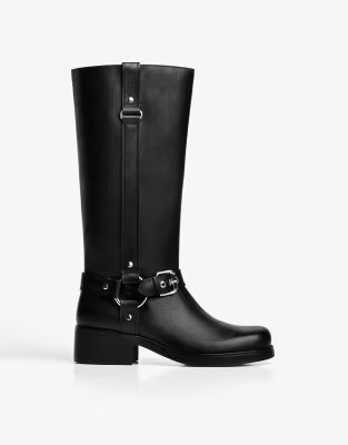 Bershka Flat biker boots in black | ASOS (Global)