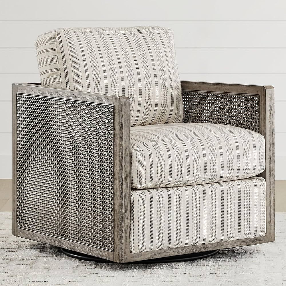 CHITA Swivel Accent Chair, Rattan Arm Chair for Living Room and Bedroom, Stripes Fabric with Grey... | Amazon (US)