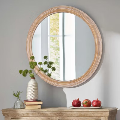 27.5 inches Round Wall Mirror for Bathroom Vanity, Wooden Farmhouse Circle Mirrors for Bedroom, Entryway, Living Room,for Home, Office | Target