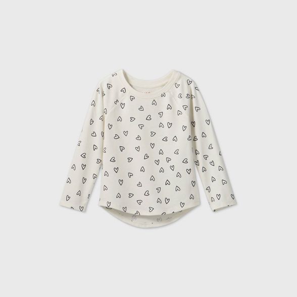 Toddler Girls' Heart Long Sleeve T-Shirt - Cat & Jack™ Cream/Navy | Target