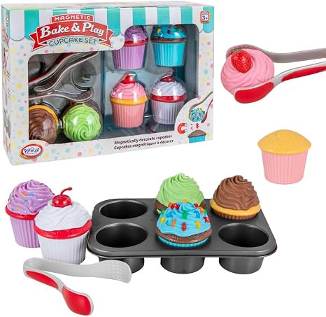 Popular Playthings Magnetic Bake & Play Cupcakes Toy Set, Pretend Cupcake Kitchen Kit for Kids, G... | Amazon (US)