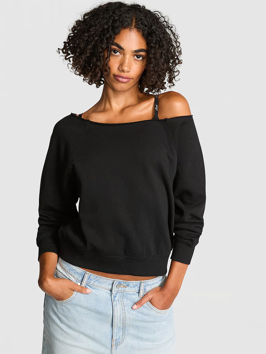 Buy Ivy Fleece Off-The-Shoulder Sweatshirt, Pure Black Fashion Show - Order Hoodies & Sweatshirts... | Victoria's Secret (US / CA )
