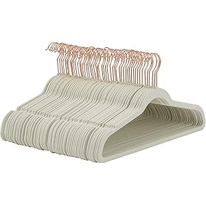 Amazon Basics Slim, Velvet, Non-Slip Suit Clothes Hangers, Ivory/Rose Gold - Pack of 50 | Amazon (US)