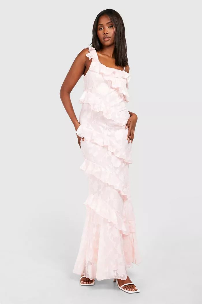 Textured Ruffle Asymmetric Maxi Dress | Boohoo.com (UK & IE)