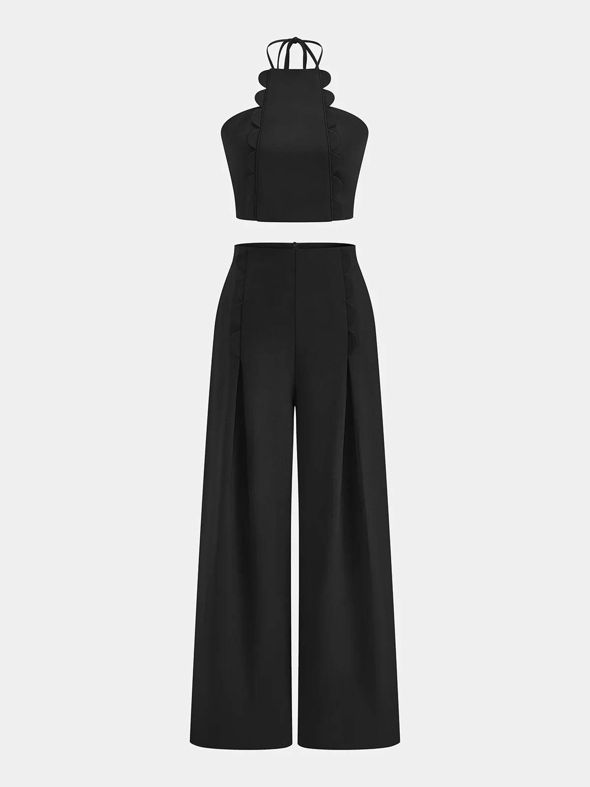 Scalloped Halter Crop Top & Pants Set | Commense
