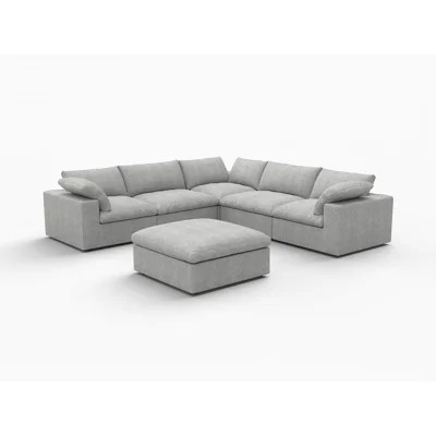 Light Gray Linen Blend Modular L Shaped Six Piece Corner Sectional With Ottoman | Wayfair North America