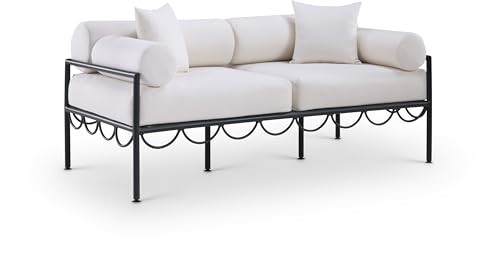 Meridian Furniture 55031Cream-L Portofino Collection Art Deco Outdoor Patio Loveseat with Matte Black Aluminum Frame, 69.75" W x 34" D x 30.75" H, Cream | Amazon (US)