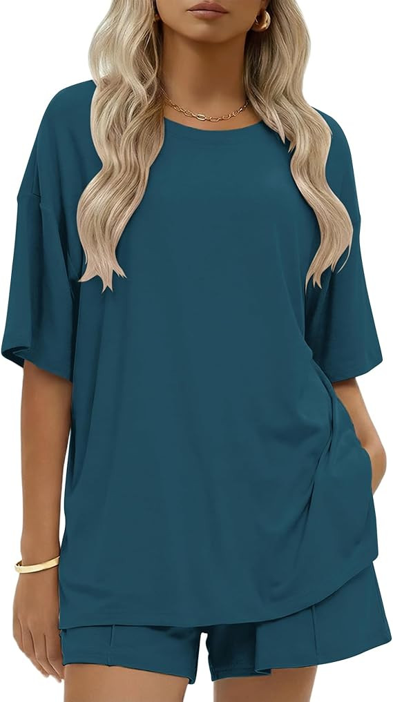 Ekouaer Womens 100% Cotton 2 Pieces Short Sets Summer Short Sleeve Outfits Casual Matching Lounge... | Amazon (US)