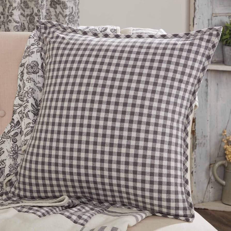 Gray Gables Check Throw Pillow Cover, 20" x 20", Gray and Off White Gingham, Vintage Farmhouse St... | Amazon (US)