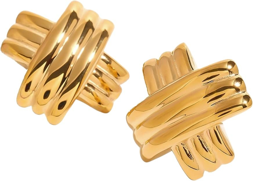 Criss-Cross X Gold Statement Earrings – Lightweight Modern Fashion Jewelry for Women | Amazon (US)