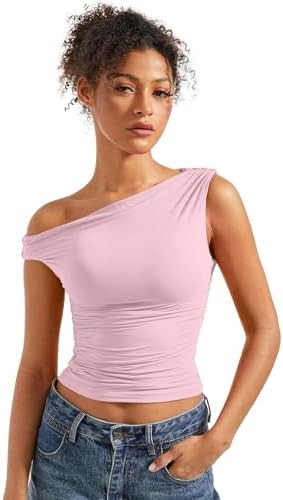 SUUKSESS Women Off Shoulder Tops Sleeveless Shirts Y2K Going Out Crop Tank Top | Amazon (US)
