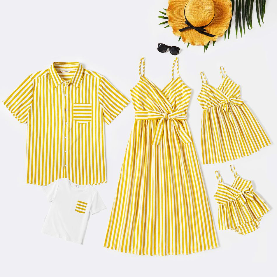 Mosaic Stripe Print Family Matching Yellow Sets Only $6.29 Patpat US | PatPat
