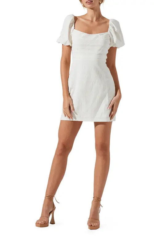 ASTR the Label Pleat Puff Sleeve Minidress in White at Nordstrom, Size X-Large | Nordstrom