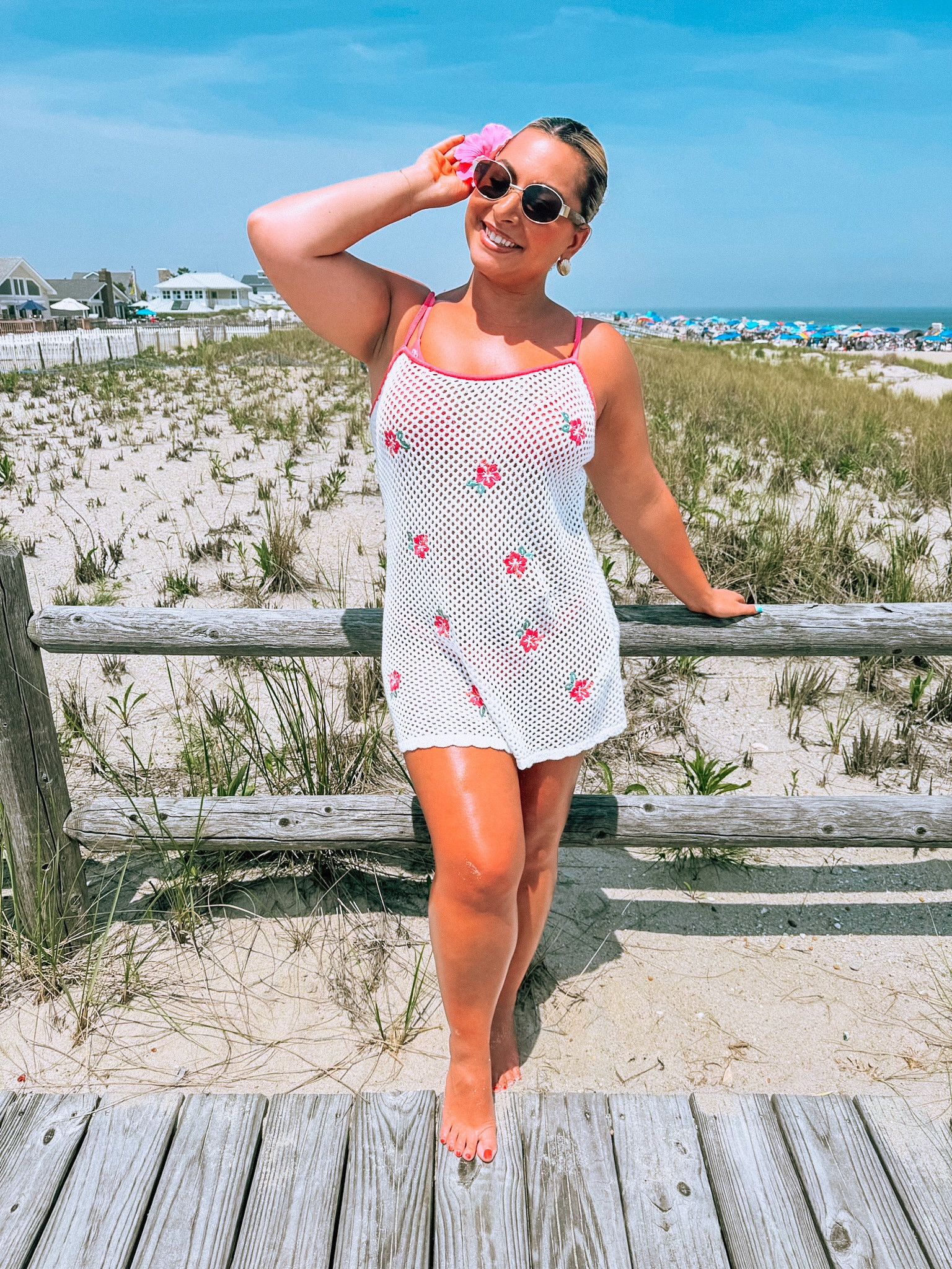 Women’s floral crochet swimsuit coverup and flower hair accessories. Perfect for a summer beach vacatflower

#LTKtravel #LTKswim #LTKSeasonal