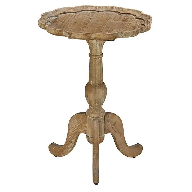 Scalloped Round Wood Side Table | Antique Farm House