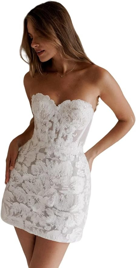 Short Wedding Dresses for Bride 2025 Lace Applique 3D Flower Tulle Mini Boho Bridal Gowns for Wed... | Amazon (US)