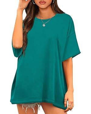 WIHOLL Oversized T Shirts for Women Cotton Short Sleeve Summer Tops Round Neck Basic Tees | Amazon (US)