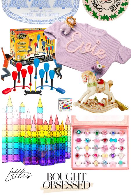 Last week’s bestsellers: Kids Edition! Monogrammed sweater, stomp rocket launcher, Picasso magnetic play tiles, little girl jewelry ring box, vintage rocking horse ornament, Christmas toile cookie platter, & ribbon and holly cookie plate.

#LTKGiftGuide #LTKkids #LTKHoliday