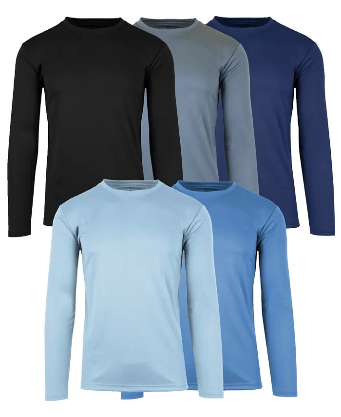 Galaxy By Harvic Men's Long Sleeve Moisture-Wicking Performance Crew Neck Tee -5 Pack - Macy's | Macy's