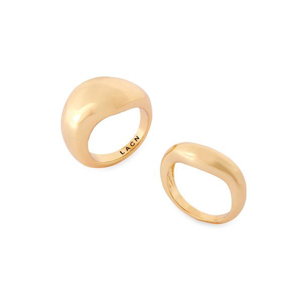 Scoop Women’s 14KT Gold Flash Plated Organic Ring Set, 2-Piece - Walmart.com | Walmart (US)