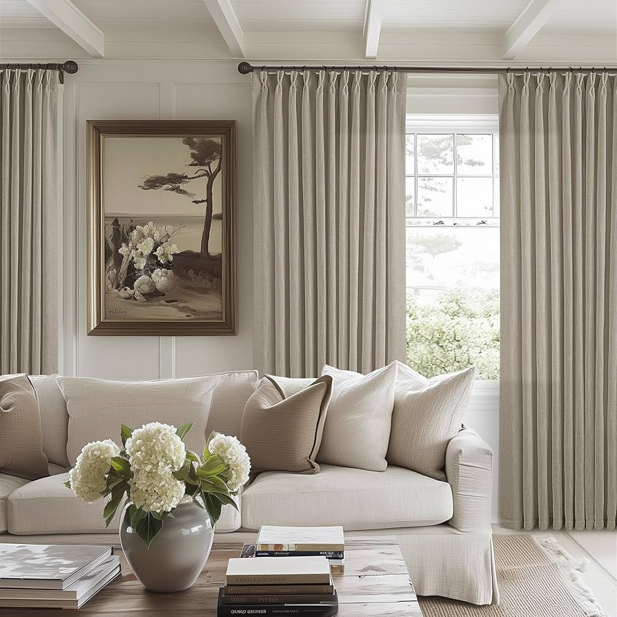 Taupe Burlywood Pinch Pleat Linen Curtains 102 Inches Long 70 Inch Wide for Patio Sliding Door Li... | Amazon (US)