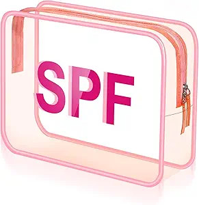 Spf Clear Makeup Bag 9.5" x 7" x 3.5" Pink Beach Pouch Large Waterproof Travel Toiletry Cosmetic ... | Amazon (US)