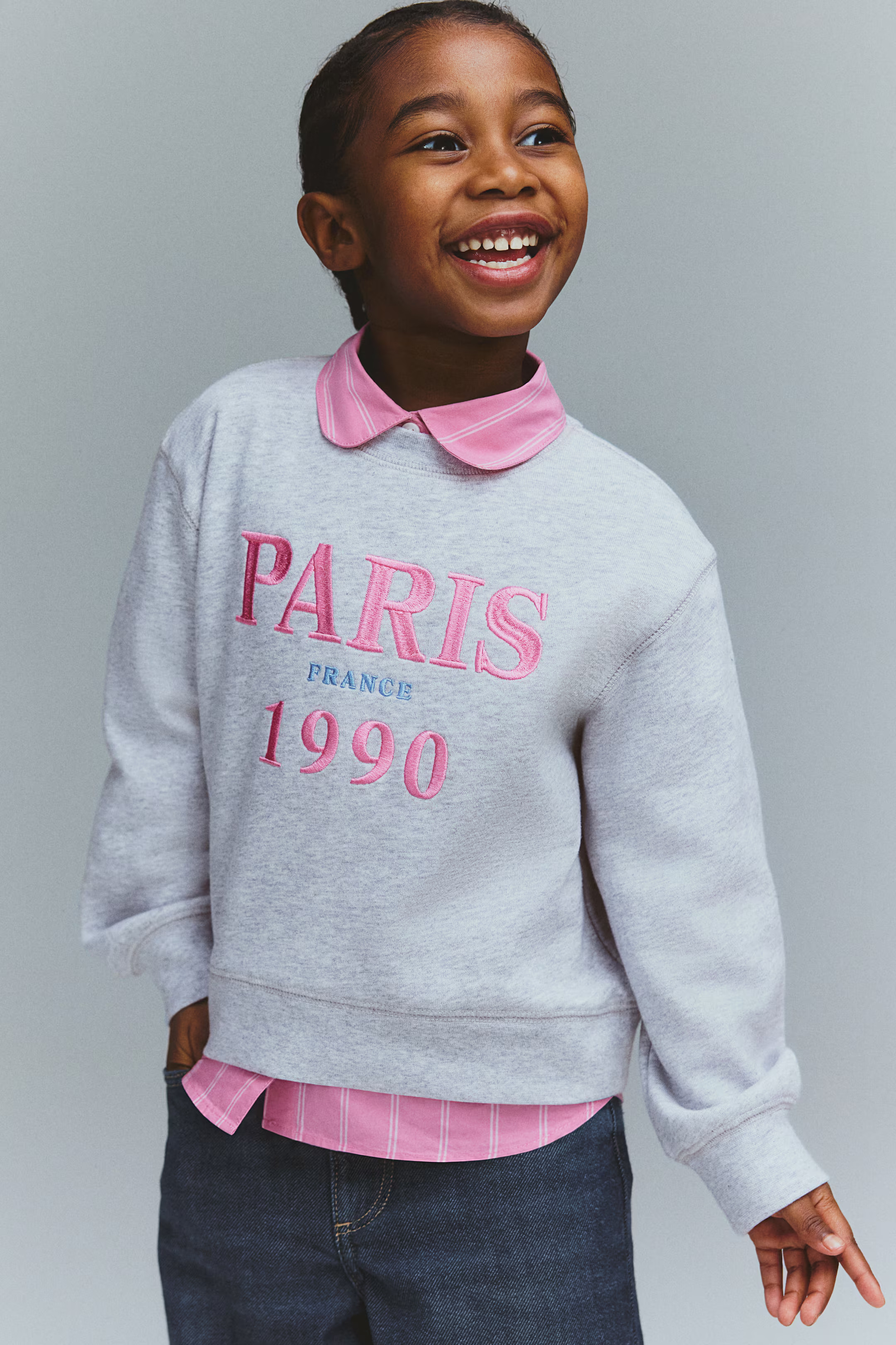 Sweatshirt with Motif - Light gray melange/Paris - Kids | H&M US | H&M (US + CA)