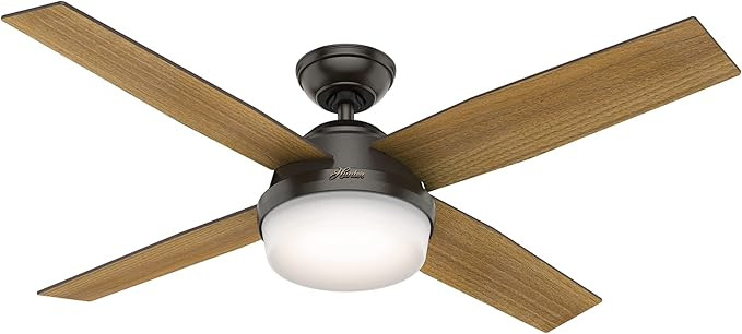 Hunter Fan Company, 59251, 52 inch Dempsey Matte Black Indoor / Outdoor Ceiling Fan with LED Ligh... | Amazon (US)