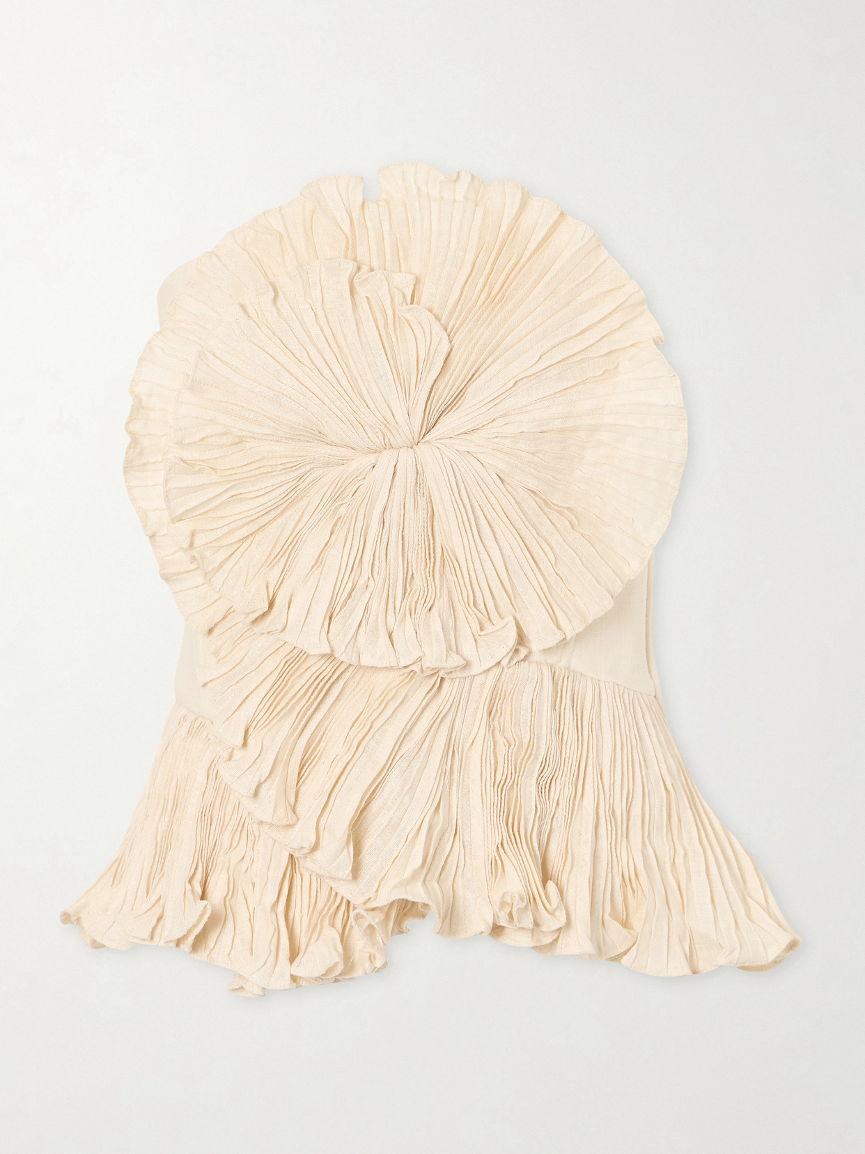 Andres Otalora - Imara Strapless Appliquéd Pleated Linen Top - Neutrals | NET-A-PORTER (US)