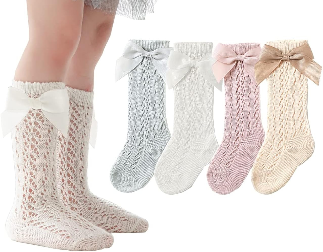 CHUNG Toddler Baby Girls Knee Hight Stocking Cotton Socks 0-7Years Solid Color Bowknot Thin Sprin... | Amazon (US)
