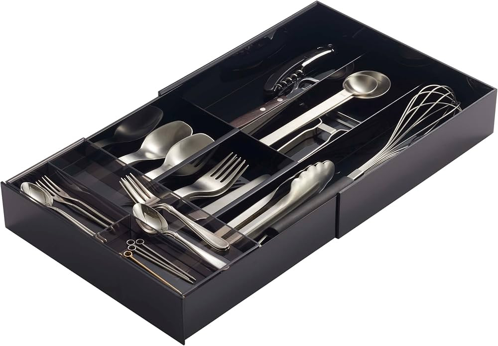 YAMAZAKI Home Expandable Cutlery Kitchen Silverware Utensil Storage Tray | Plastic | Drawer Organ... | Amazon (US)