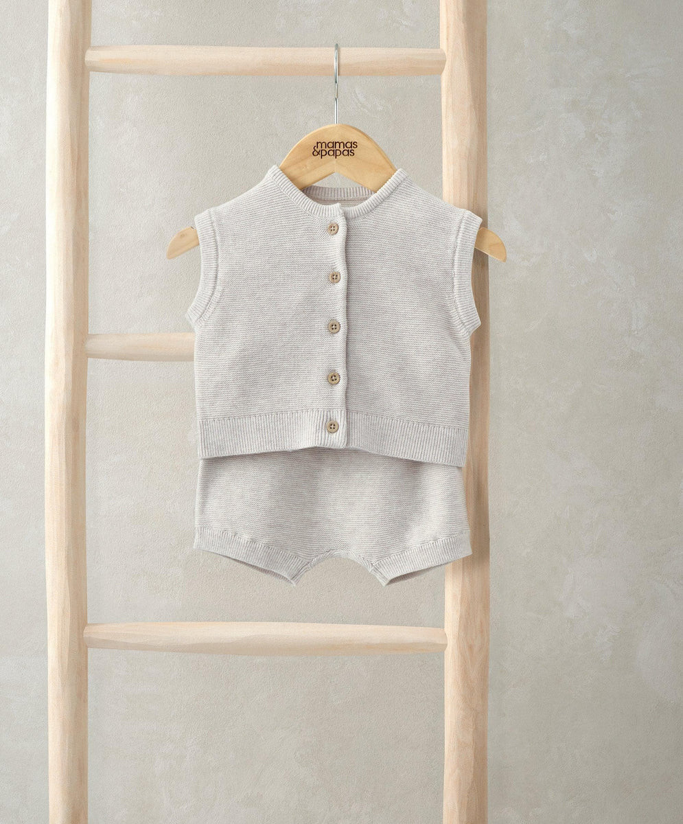 Ribbed Knit Cardigan & Shorts Set (2 Pieces) - Sand | Mamas & Papas