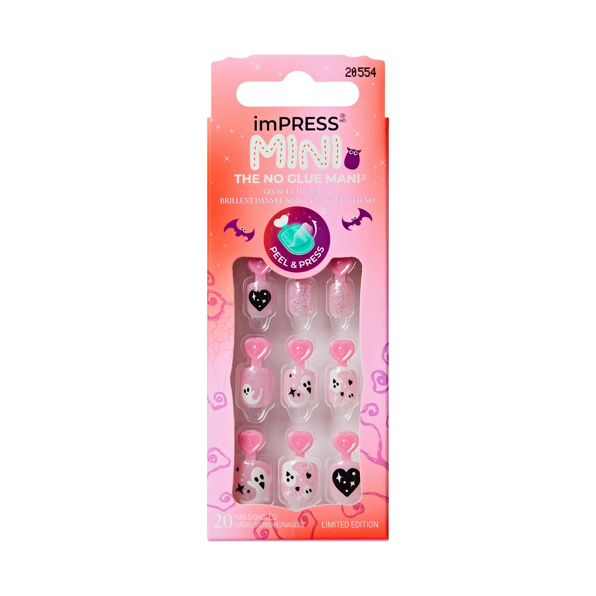 KISS imPRESS Mini  Press on Nails, Amazed, Pink, Kids Squoval, 20 Count - Walmart.com | Walmart (US)