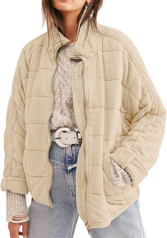 Women's Causal Lightweight Quilted Jackets Long Sleeve Oversized Warm Winter Zip Up Coat with Poc... | Amazon (US)