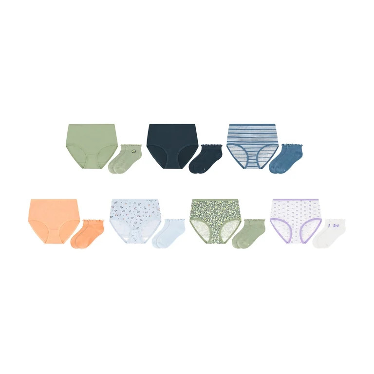 Wonder Nation Girls Cotton Underwear & Socks Bundle, 14-Pack, Sizes 4-16 | Walmart (US)