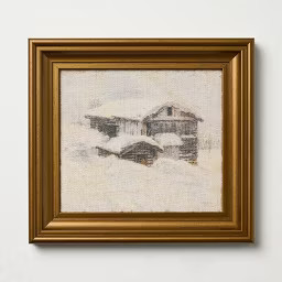 10"x11" Snowy Cabin Burlap Framed Wall Art - Hearth & Hand™ with Magnolia | Target