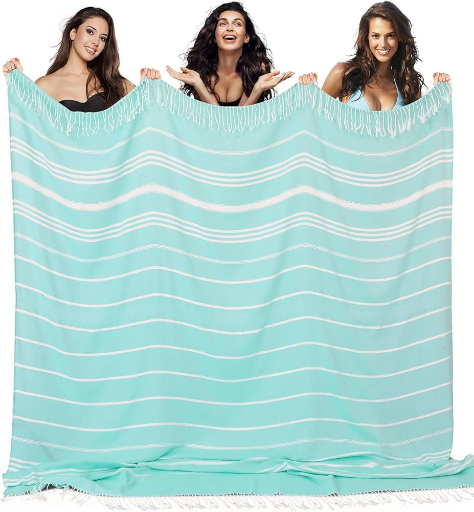 Giant Turkish Beach Towel Blanket Extra Large Boho Cotton Throw Blanket Pool Cloud Towel Quick Dr... | Amazon (US)