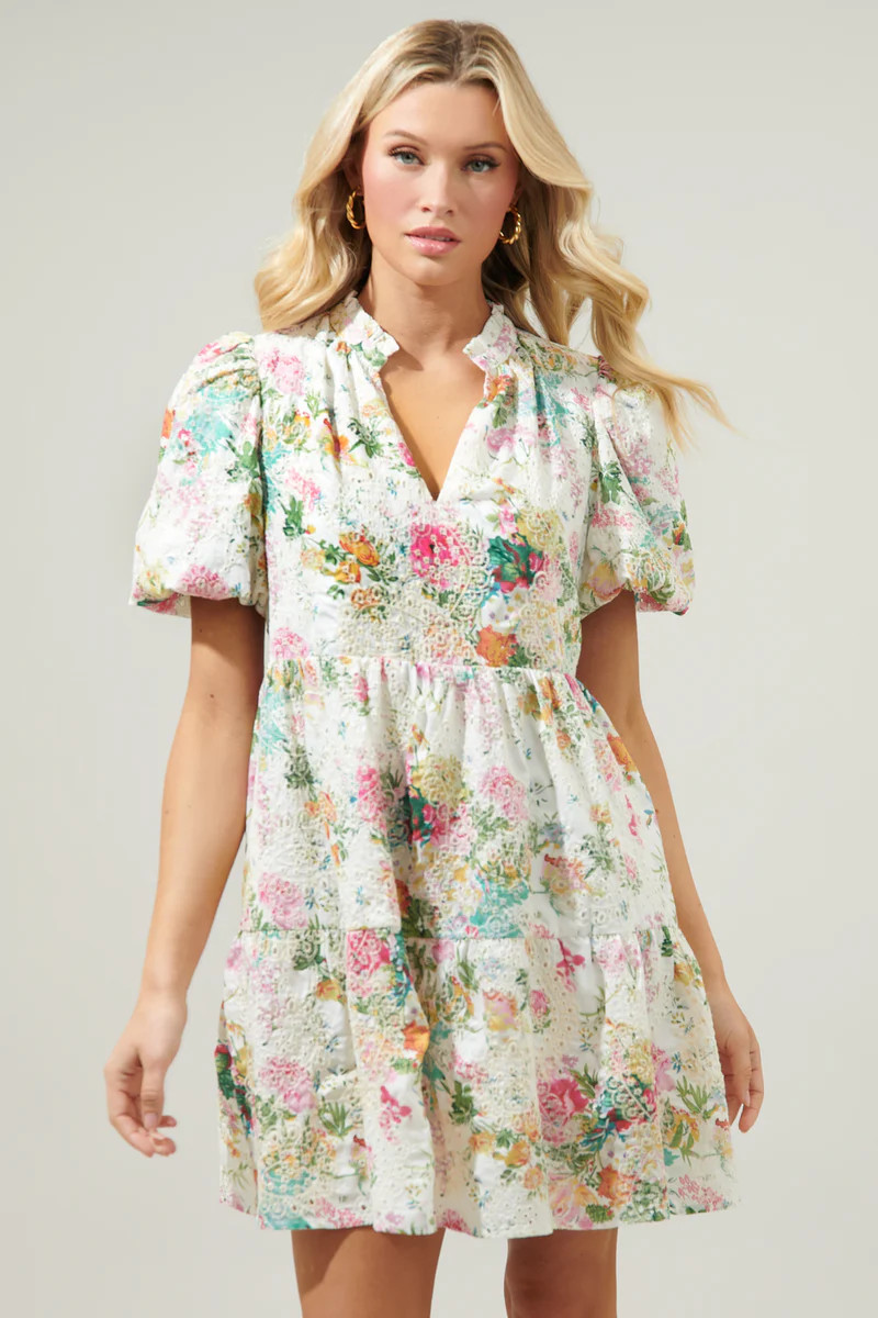 Sommerset Floral Jacey Babydoll Eyelet Mini Dress | Sugarlips