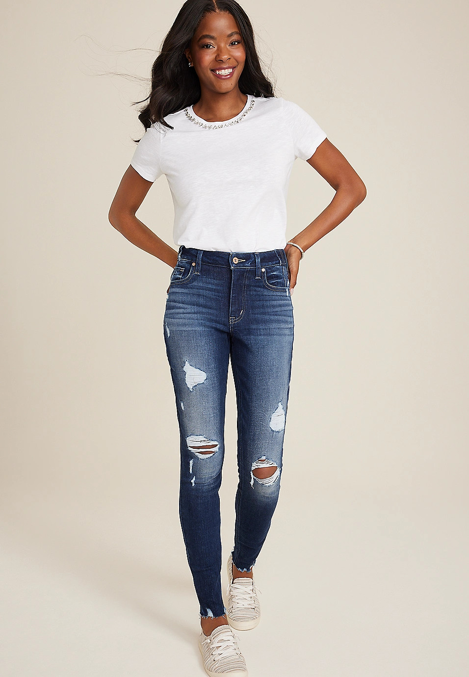 edgely™ High Rise Ripped Super Skinny Ankle Jean | Maurices