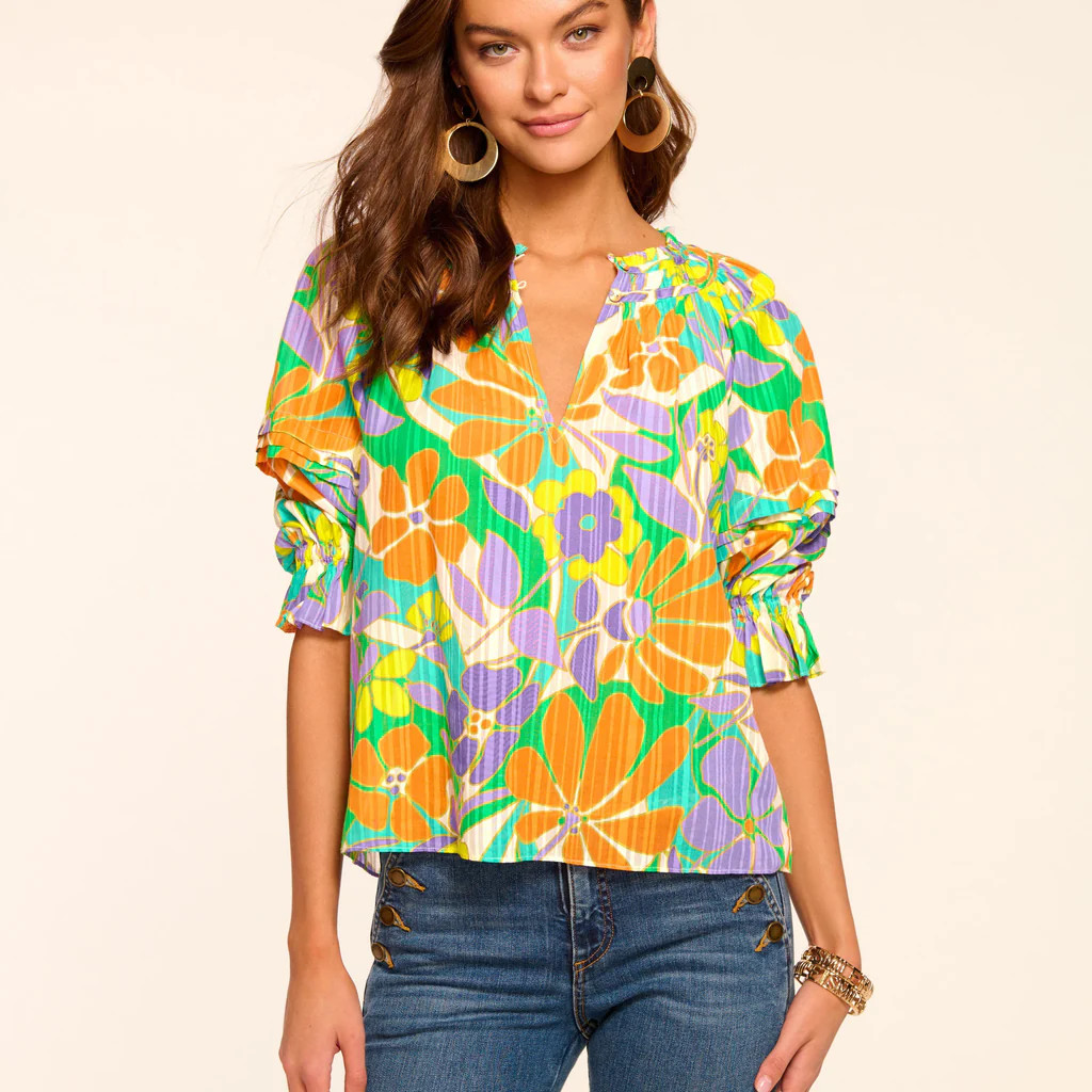 Trixie Puff Sleeve V-Neck Blouse | Ramy Brook
