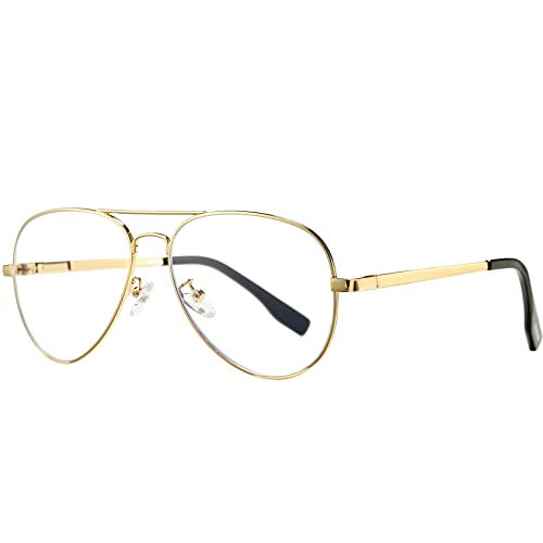 PORADAY Classic Aviator Glasses Clear Lens Metal Frame Eyewear for Men Women (Gold Frame/Clear Lens) | Amazon (US)