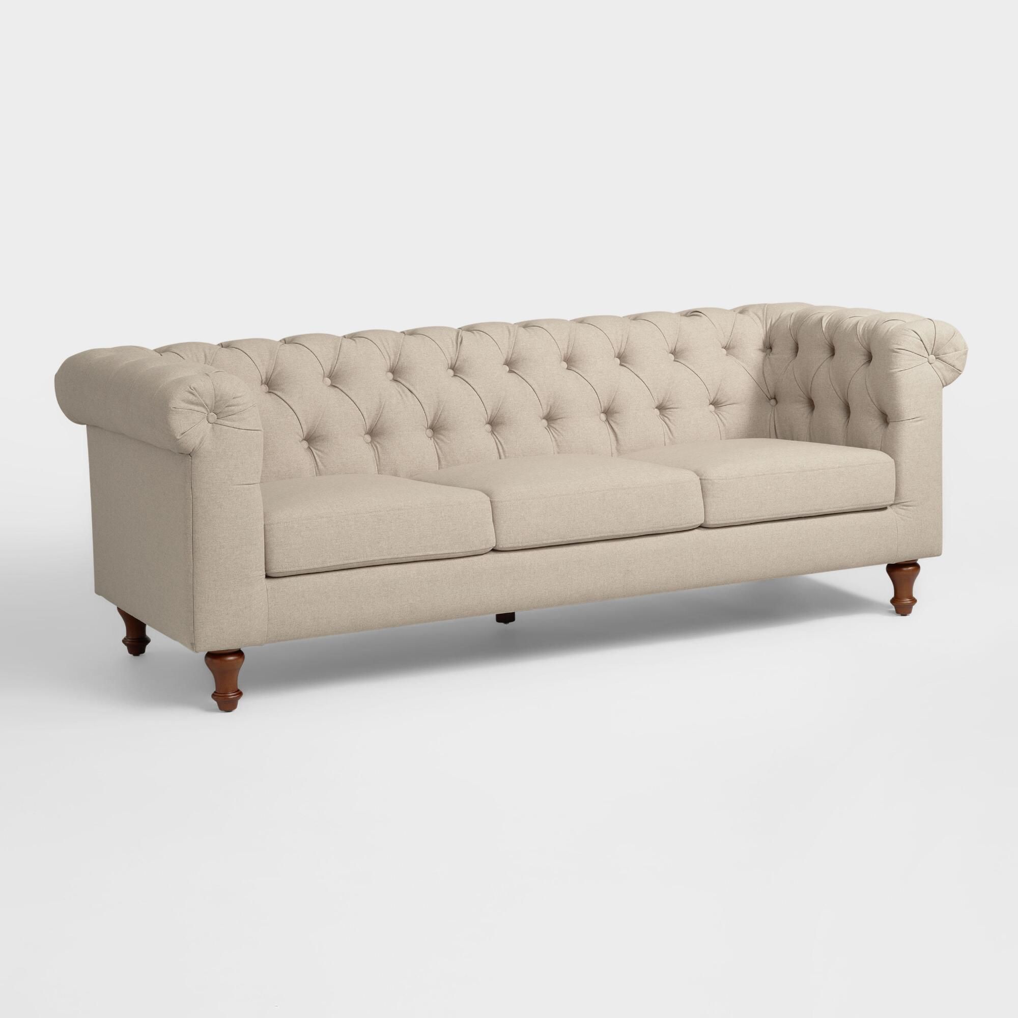 Oatmeal Beige Quentin Chesterfield Sofa: Natural - Fabric by World Market | World Market